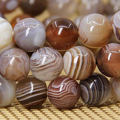 Angelstones Handmade Natural Healing Gemstone 8mm Round Beads Stretch Crystal Bracelet 7 Inch Unisex - color: Botswana Agate