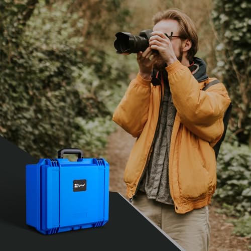 Lykus PVC1 Waterproof Hard Camera Case with Padded Dividers for Cameras, Lenses, Dual DJI Mavic/Air/Mini/Flip drones - color: Blue PVC1