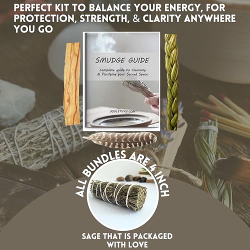 Ancient VEDA Sage Smudge Kit | Lavender, Sweetgrass, & Palo Santo Sticks Smudging Kit for Meditation, Yoga, Reiki, Home Cleansing, & Aromatherapy (Starter Kit, Lavender Sage) - color: Lavender Sage, size: Starter Kit