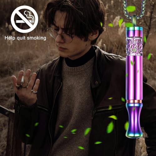 Anxiety Relief Pendant Mindfulness Breathing Necklace - Essential Oil Diffuser & Personal Inhaler Aromatherapy Necklaces for Women & Men (Rainbow) - color: Rainbow