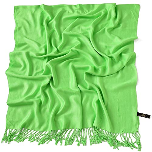 CJ Apparel Solid Color Tassels Design Nepalese Shawl Scarf Wrap Stole Throw Head Wrap Pashmina Gift Hand Made in Nepal New - color: Bright Green