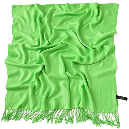 CJ Apparel Solid Color Tassels Design Nepalese Shawl Scarf Wrap Stole Throw Head Wrap Pashmina Gift Hand Made in Nepal New - color: Bright Green
