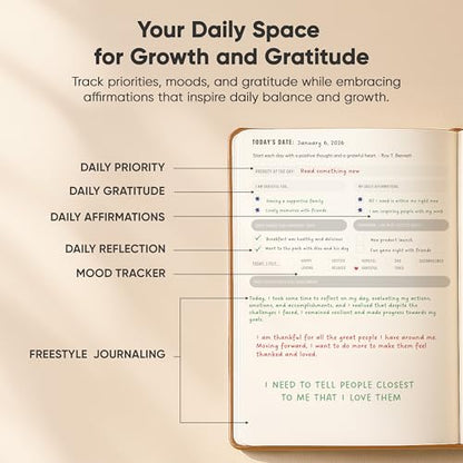 Journal For Men & Women - Gratitude Journal & Self Care Journal With Prompts - A5 Journaling Notebook - Brown - Productivity Store - color: Leather