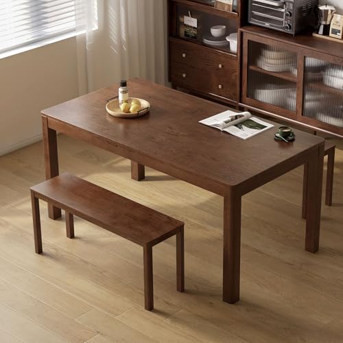 100% Solid Oak Wood Dining Bench, 39.6'' Entryway Bench Extra Chair Seat Long Ottoman with Squre End & Round Corner for Kitchen Living Room Bedroom, Walnut - size: 39.6inch-Walnut-Square End & Round Corner