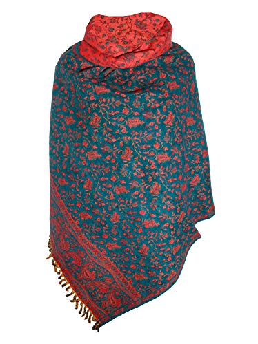 TEAL ORANGE FLORAL BLANKET SCARF LUXURY PREMIUM QUALITY HANDMADE FASHION SCAR MADE OF YAK WOOL Shawl Blanket stole unisex Travel Wrap Meditation Soft gift for her