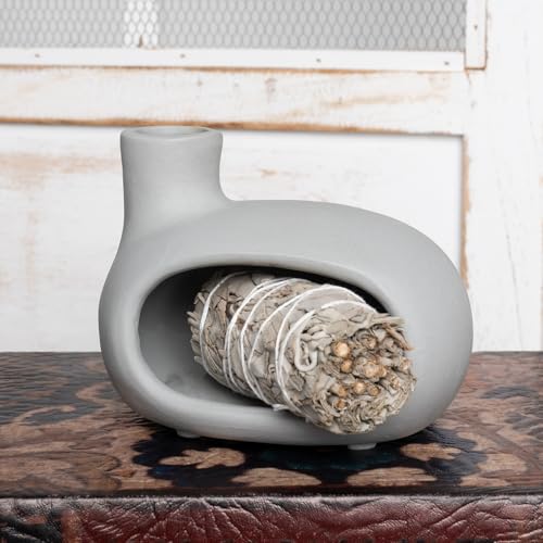 MOUGIGI Terracotta Palo Santo Holder - Modern Incense Burner, Cone Burner, Tabletop Fireplace - Purify and Energize Your Home with Fragrant Palo Santo Wood, Sage - Perfect for Meditation and Yoga - color: Matte Clay - Brown Gray