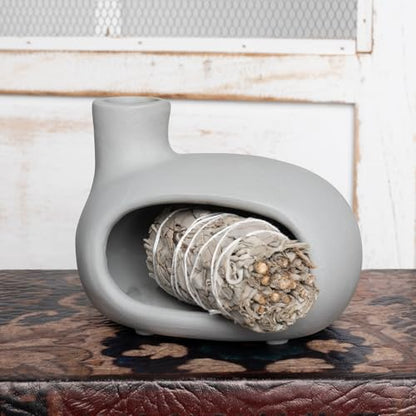 MOUGIGI Terracotta Palo Santo Holder - Modern Incense Burner, Cone Burner, Tabletop Fireplace - Purify and Energize Your Home with Fragrant Palo Santo Wood, Sage - Perfect for Meditation and Yoga - color: Matte Clay - Brown Gray