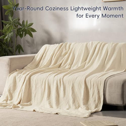 PHF 100% Cotton Muslin Blanket King Size 108"x90", 4-Layer Lightweight Gauze Throw, Breathable Cloud-Soft Minimalist Blanket for Bed, Couch, Camping, Beige/Short Bread, Ideal Gift