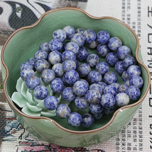 Keleny Semi Precious Stones Natural Gemstones 12mm Round Beads Crystal Stretch Bracelets 7 Inch Unisex - color: Blue Spot Jasper