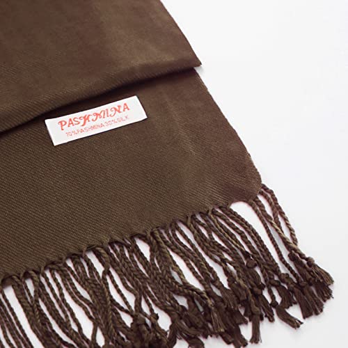 Soft Silky Pashmina Shawl Wraps Solid Colors Scarf for Wedding Evening Dresses - color: P-dark Coffee