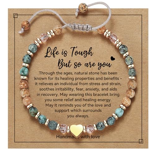 yupoxiu Inspirational Gifts for Women Birthday - Healing Natural Stone Bracelets, Thinking of You Get Well Soon Gifts for Women Friend Sister - style: A-Life is tough