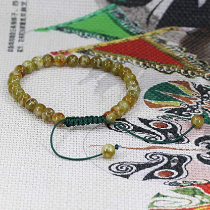 Keleny Natural Gemtone 6mm Round Beads Crystal Adjustable Braided Macrame Tassels Bracelets Unisex - color: Green Seraphinite