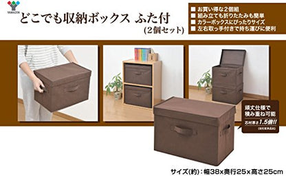Yamazen YTCF-2PF(BR) Storage Box with Lid, Width 15.0 x Depth 9.8 x Height 9.8 inches (38 x 25 x 25 cm), Handle Included, Color Box Compatible, Finished Product, Brown, Set of 2 - color: Braun
