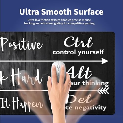 Extra Large Gaming & Office Mouse Pad (31.5" x 11.8") – Stay Positive Work Hard Inspirational Quote & Rustic Black Wood Grain, Premium Anti-Slip XXL Desk Mat with Durable Stitched Edges - color: Inspirational Black Wood