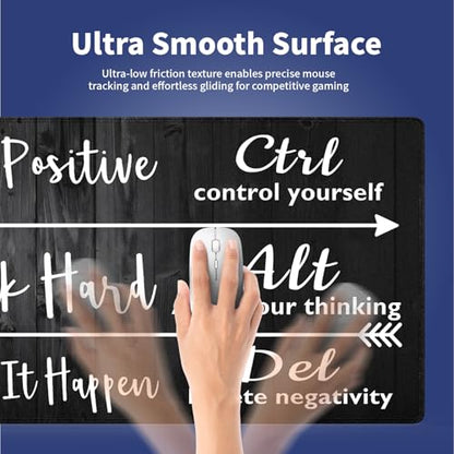 Extra Large Gaming & Office Mouse Pad (31.5" x 11.8") – Stay Positive Work Hard Inspirational Quote & Rustic Black Wood Grain, Premium Anti-Slip XXL Desk Mat with Durable Stitched Edges - color: Inspirational Black Wood