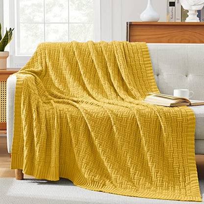 TREELY 100% Cotton Knitted Throw Blanket Couch Cover Blanket(50 x 60 Inches, Gold Yellow) - color: Gold Yellow, size: Throw (50 in x 60 in)