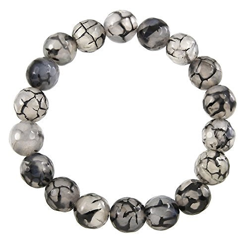 Falari 10mm Natural Semi Precious Gemstone Stretch Bracelet Unisex - color: Black & White Dragon Agate