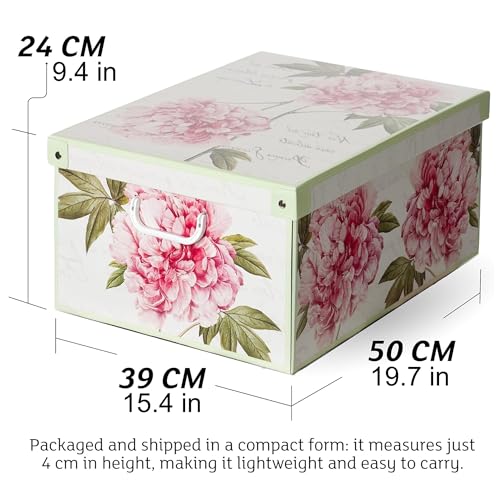 Lavatelli: Storage Box 6 Pack: Large - Flower Mix - Lid & Handles, Decorative Cardboard Organizer, Stack-Fold, Home-Clothes-Linens, 19.7 x 15.4 x 9.4
