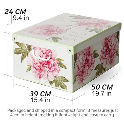 Lavatelli: Storage Box 6 Pack: Large - Flower Mix - Lid & Handles, Decorative Cardboard Organizer, Stack-Fold, Home-Clothes-Linens, 19.7 x 15.4 x 9.4