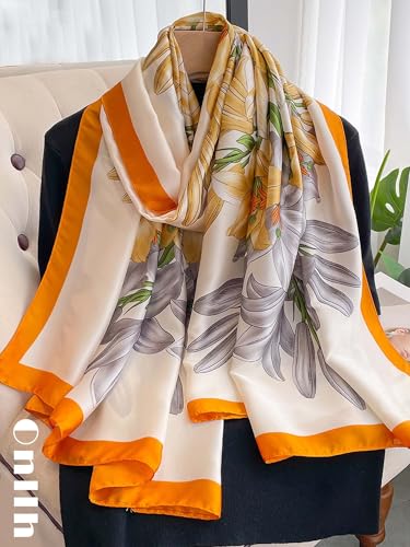 Large Shawl Scarf For Women Lightweight Wraps Silky Headscarf Long Sunscreen Scarfs - color: T10 Yellow Lilies / 70"x 35"