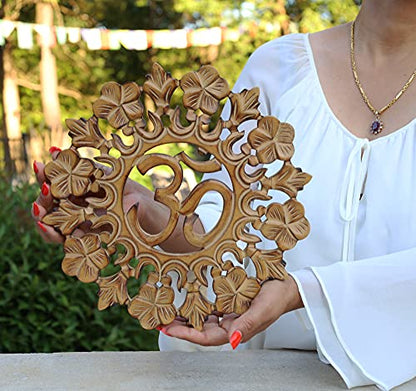 DharmaObjects Handcrafted Wooden Om Wall Decor Hanging Art (OM NATURAL) - color: OM NATURAL