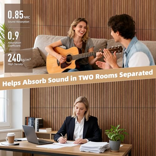 TO-TH Wood-Look Acoustic Wall Panels, 10 Pack 47.2” x 23.6” Acoustic Panels, Decorative Sound Absorbers Sound Dampening Panels for Home, Office, Basement, Cherry
