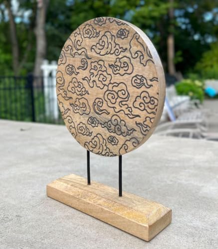DharmaObjects Rustic Natural Wooden Tabletop Decoration Lotus Flower - Asian Theme Handcrafted Elegance for Your Home Decor (Black)