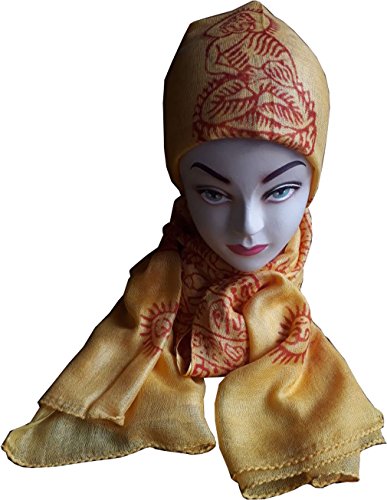 KVR Hindu Pooja Religious Cotton Indian prayer scarf with OM Krishna Ganesha Shiva Nataraja yoga spiritual auspicious prints - color: Yellow Buddha-2