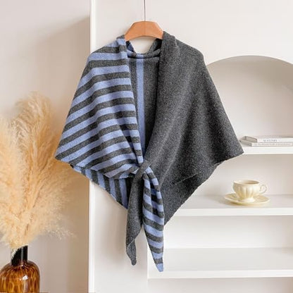 WaJuemy Pashmina Shawl Wraps for Women Cross Sweater Shawls and Wraps Cardigan Cape Front Poncho Knit Cashmere Sweater Shawl - color: 18 Skyblue/Grey Half