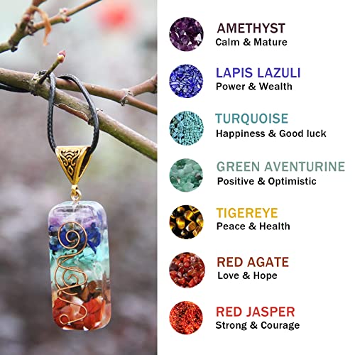 Orgone Chakra Pendant 7 Chakra Stones Necklace Orgonite Pendant with Adjustable Cord Crystals Necklace for Women Men - style: Harmonious