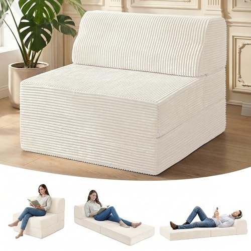 Kasunpul Folding Sofa Bed with Pillow, Memory Foam Fold Out Chair Bed, Convertible Sleeper Chair with Washable Cover, Futon Floor Couch for Living Room/Dorm/Guest Use/Home Office/Apartment, Beige - color: Beige