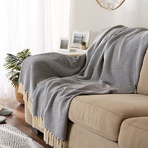 DII Rustic Farmhouse Cotton Chevron Blanket Throw with Fringe for Chair, Couch, Picnic, Camping, Beach, & Everyday Use, 50 x 60 - Urban Chevron French Blue - color: French Blue, size: 50x60"