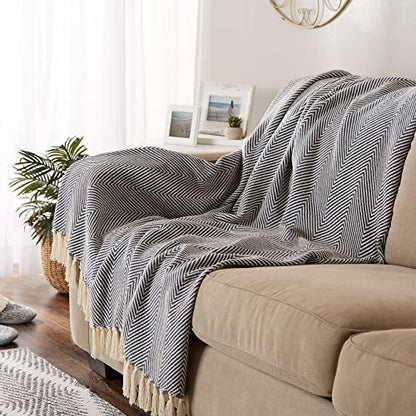 DII Rustic Farmhouse Cotton Chevron Blanket Throw with Fringe for Chair, Couch, Picnic, Camping, Beach, & Everyday Use, 50 x 60 - Urban Chevron French Blue - color: French Blue, size: 50x60"