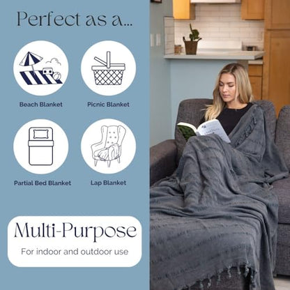 nfuseZen Large Stonewashed Turkish Throw Blanket - 100% Organic Turkish Cotton - 92" x 69" - Soft, Lightweight, Cozy - Love Seat, Sofa, Bed, Picnic, Yoga - Sand Free Beach Blanket - Charcoal Grey - color: Extra Large Charcoal (92" X 69")