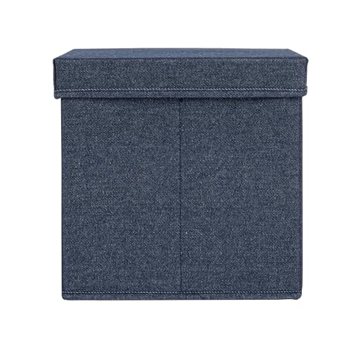 Household Essentials Collapsible Cotton Blend Cube Storage Box with Lid and Metal Grommet Handle, Set of 2, Denim - color: Denim