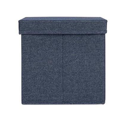 Household Essentials Collapsible Cotton Blend Cube Storage Box with Lid and Metal Grommet Handle, Set of 2, Denim - color: Denim