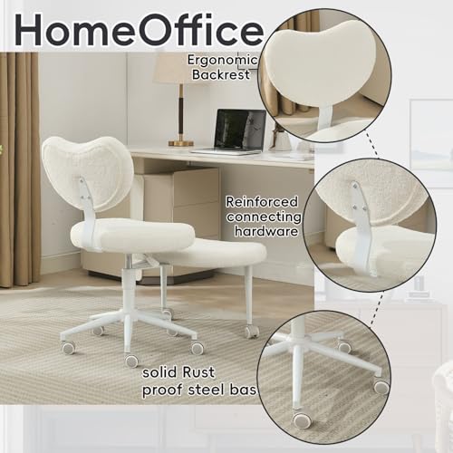 Meditation Chair with Wheels, Ergonomic Criss Cross Chair, Adjustable ADHD Floor Sitting Chair, Swivel Cross Legged Office Chair with High Back, Kneeling Posture Chair, Teddy Fabric,Ivory - color: （teddy Fabric）ivory