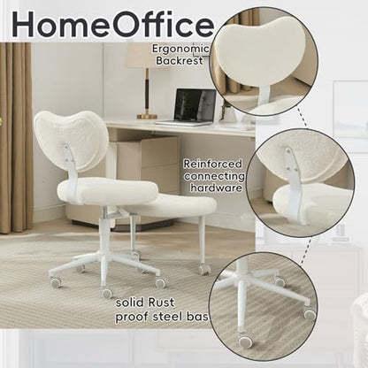 Meditation Chair with Wheels, Ergonomic Criss Cross Chair, Adjustable ADHD Floor Sitting Chair, Swivel Cross Legged Office Chair with High Back, Kneeling Posture Chair, Teddy Fabric,Ivory - color: （teddy Fabric）ivory