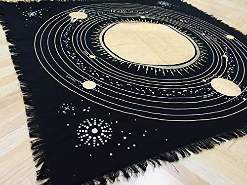 Indian Consigners Altar Cloth Solar System Sun, Star & Moon Universe Premium Witchcraft Alter Tarot Spread Top Cloth Wicca Square Spiritual 18 by 18 Sacred(Solar System) - size: 18" x 18" (Square)