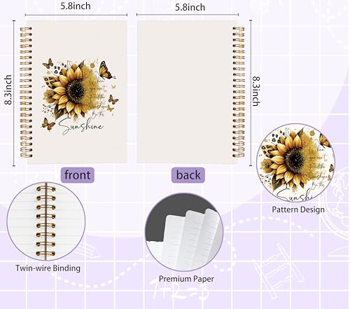 Welshower Sunflower Butterfly Inspirational Spiral Notebook Journal, Motivational Notebook for Women Men, Sunflower Gifts for Women, Positive Affirmation Journal, 5.5x8.3 Inch - color: Inspirational Notebook 04