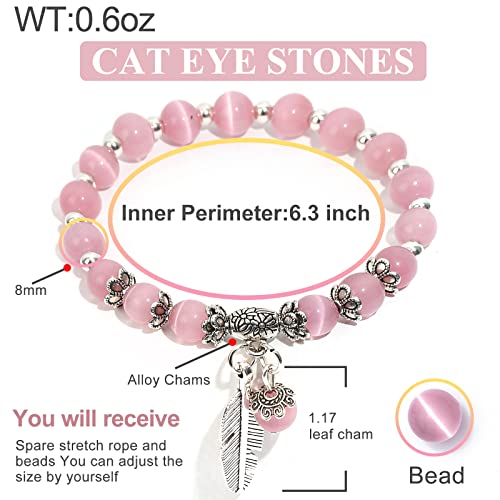 Natural Stretch Gemstone Bracelet Healing Stone Beaded Bracelets for Women Men Gifts (Unisex) - color: 8mm pink