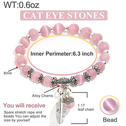 Natural Stretch Gemstone Bracelet Healing Stone Beaded Bracelets for Women Men Gifts (Unisex) - color: 8mm pink