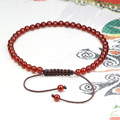 Keleny Natural Gemtones 4mm Round Beads Crystal Adjustable Braided Macrame Tassels Bracelets Unisex - color: Dyed Red Agate