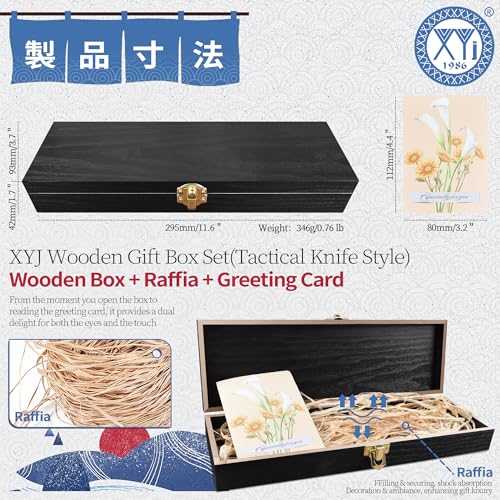 XYJ Wooden Storage Box with Lid, Dried Raffia Decor, Greeting Card, Rectangular Gift Box, Wood Container Decorative Boxes for Knives, DIY Crafts, Home Deocration, Jewelry