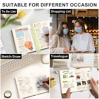 Thick Blank Journal Notebook 400 Pages 3.9 × 5.5 No Lines Soft Leather Pocket Blank Notebook for Women Drawing Book Memo Writing Sketch Diary Notebook Upgrade Page (khaki) - color: khaki