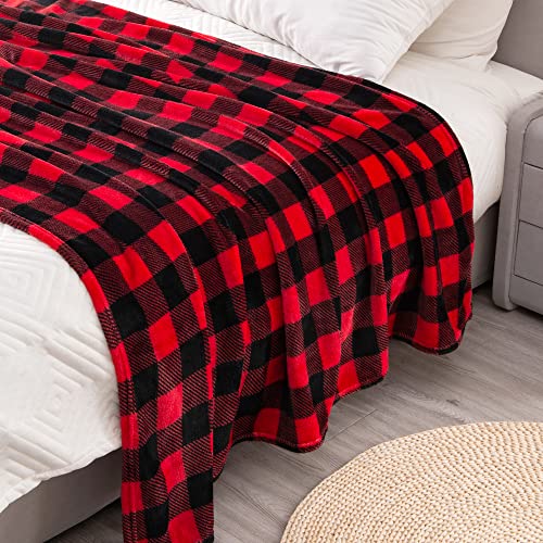 BEDELITE Flannel Blanket for Couch, Red & Black Plaid Fleece Twin Blanket, Soft & Warm Buffalo Plaid Decor Gift Blanket for Women, Men, 60"x80" - color: Red/Black Plaid, size: Twin(60"x80")