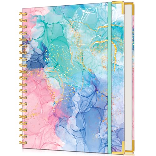 Lined Spiral Notebook Journal for Women, 150 Pages Cute Notebooks 5.75” x 8.38”, A5 Hardcover Spiral Journals with 100 GSM Thick Paper, College Ruled Notebook for Writing Work School, Pink Blue Marble - color: Pink Blue Marble