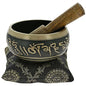 Tibetan Singing Bowl Set Black- With Singing Bowl, Cushion and Mallet - For Healing Meditation Prayer and Yoga - color: black
