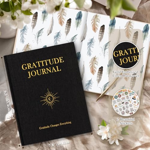 Lanpn Daily Gratitude Journal for Men Woman, 4 Month Mindfulness & Affirmation Planner, 7.8"x9.2" The 5 Minute Grateful Diary, Guided Reflection with Positivity Prompts Undated Notebook, Black - color: Black