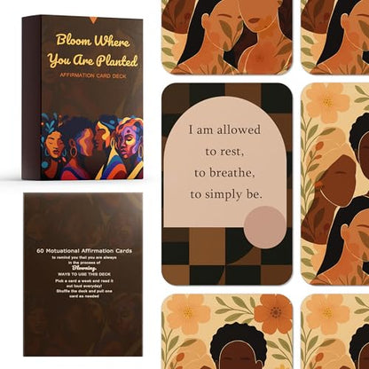 Affirmation Cards for Black Women – 60 Positive Daily Empowerment Cards with Display Stand, Self-Care & Confidence Deck, Inspirational Self Care Cards with Positive Quotes, Gifts for Black Women, Motivational Gift Set